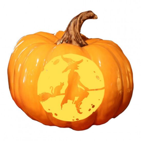 Picture of Reinforced Fiberglass Halloween Pumpkin with Light - Witch