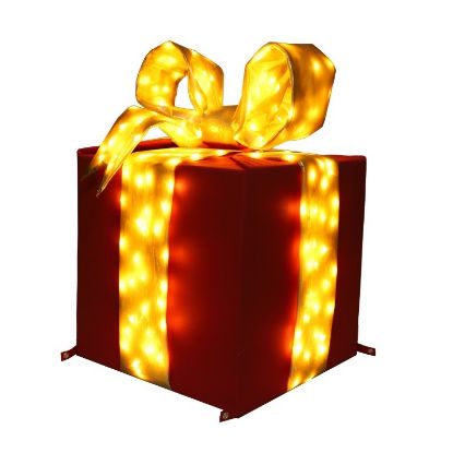 Picture of 18" Nylon Red Gift Box with Gold Lighted Bow