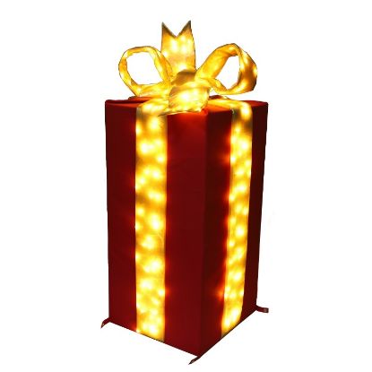 Picture of 15" Tall Nylon Red Gift Box with Gold Lighted Bow