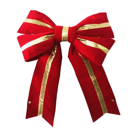 Picture of 12" Red Velvet Bow with Gold Center Stripe
