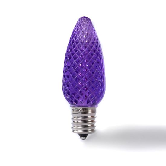 Single C9 bulb, purple, on white background