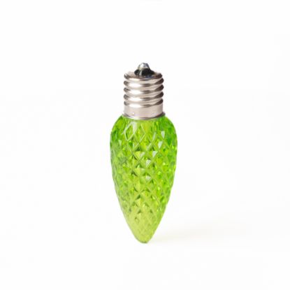 Single C9 bulb, lime, on white background