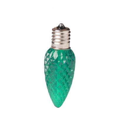 Single C9 bulb, green, on white background
