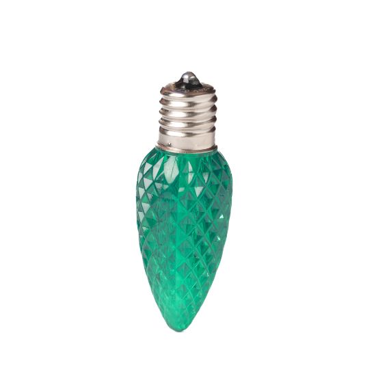 Single C9 bulb, green, on white background