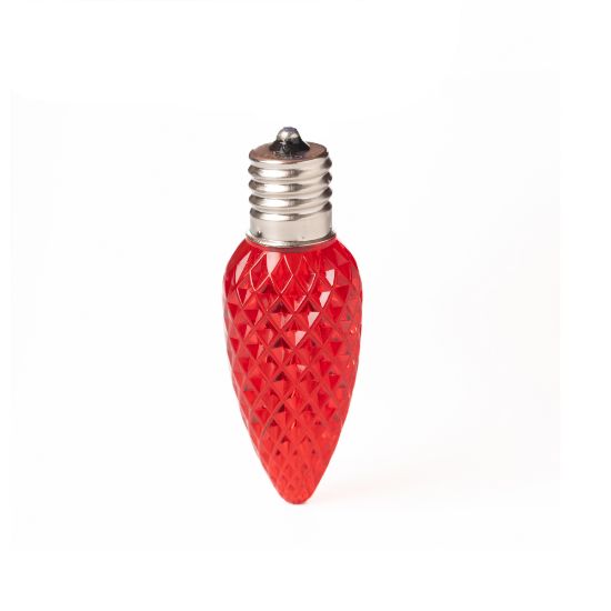 Single C9 bulb, red, on white background