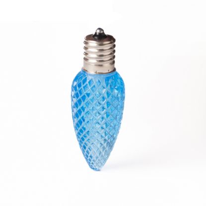 Single C9 bulb, teal, on white background