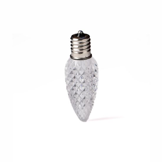 Single C9 bulb, warm white, on white background