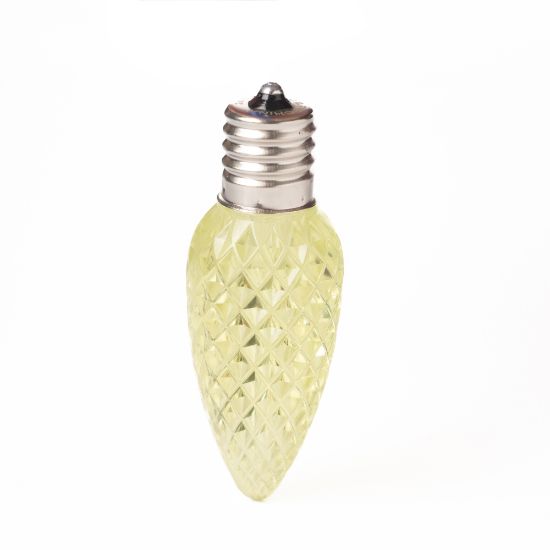 Single C9 bulb, yellow, on white background