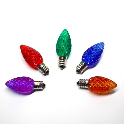 C7 Multi Transparent bulbs, displayed in an arch