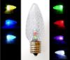 RGBPW C9 bulb displayed unlit on white background, grid side panels showing lit C9 bulbs in multiple colors