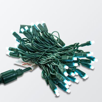 RGBPW 5mm light string displayed bundled and lit on a grey background.