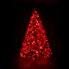 7.5 foot Full Scotch Pine artificial Christmas tree, displayed lit red on black backdrop