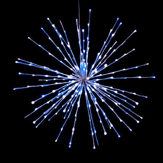 Pure white and blue Spritzer displayed lit on a black background