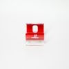A small, plastic cellphone holder with a red interior and clear exterior, featuring the Holidynamics logo on the front. The holder is shaped like a curved “C” and sits on a white background.