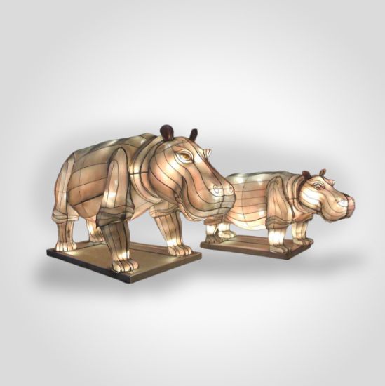 Lantern Hippo displayed lit on grey background