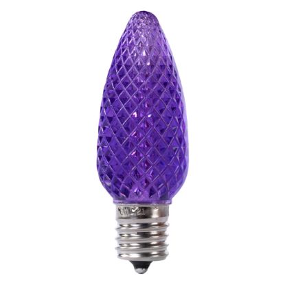 Single C9 bulb, purple, on white background