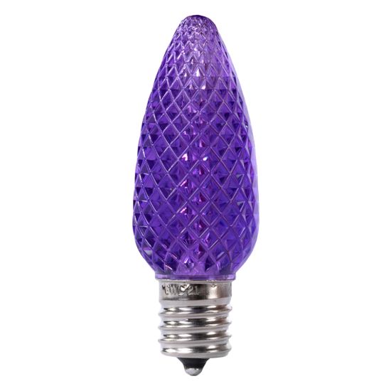 Single C9 bulb, purple, on white background