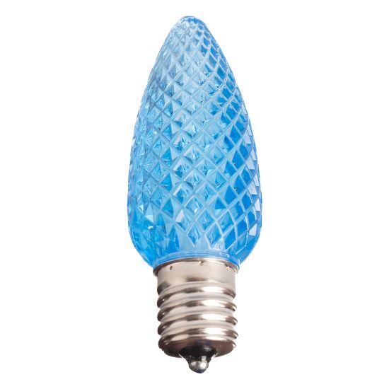 Single C9 bulb, teal, on white background