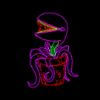Venus Flytrap Plant displayed lit in green, pink and teal rope light on a black background