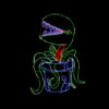 Venus Flytrap Plant displayed lit in green, pink and teal rope light on a black background