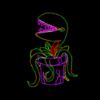 Venus Flytrap Plant displayed lit in green, pink and teal rope light on a black background