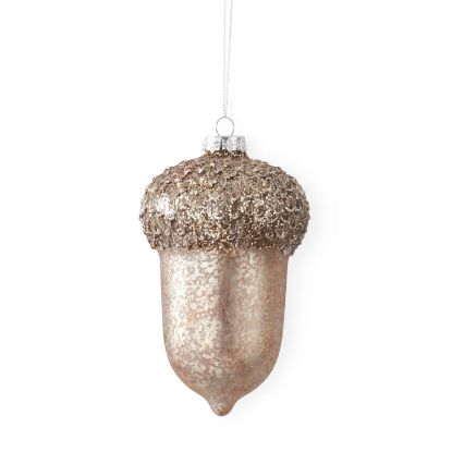 Picture of 6.75 Inch Gold Glass Faux Wood Top Acorn Ornament