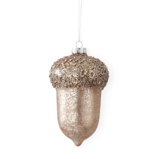 Picture of 6.75 Inch Gold Glass Faux Wood Top Acorn Ornament