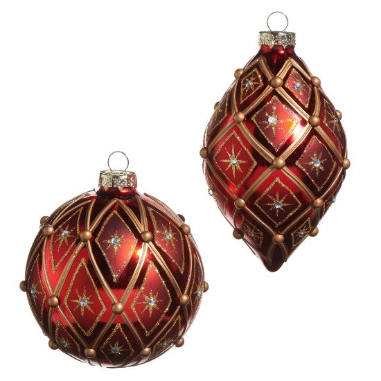 Picture of 4" Glass Red Gold Deco Ornament