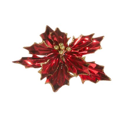 Picture of 8" Red Foil Poinsettia Clip-on Ornament