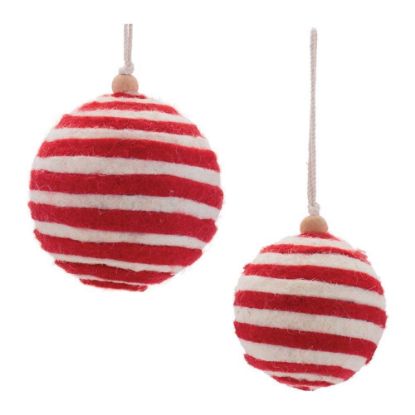 Picture of Red & White Striped Ball Ornaments Set (2) 