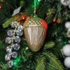 Picture of 6.75 Inch Gold Glass Faux Wood Top Acorn Ornament