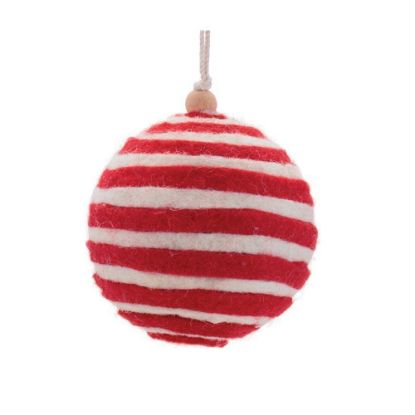 Picture of Red & White Striped Ball Ornament, 4"