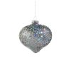 Picture of 4" Glass Silver Iridescent Glitter Ornament, Short Finial