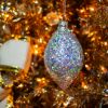 Picture of 4" Glass Silver Iridescent Glitter Ornament, Tall Finial