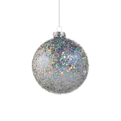 Picture of 4" Glass Silver Iridescent Glitter Ornament, Short Finial