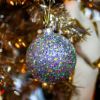 Picture of 4" Glass Silver Iridescent Glitter Ornament, Short Finial