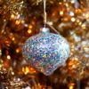 Picture of 4" Glass Silver Iridescent Glitter Ornament, Short Finial