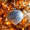 Picture of 4" Glass Silver Iridescent Glitter Ornament, Short Finial