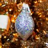 Picture of 4" Glass Silver Iridescent Glitter Ornament, Tall Finial