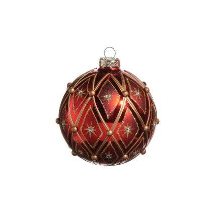 Picture of 4" Glass Red Gold Deco Ornament Round Ball