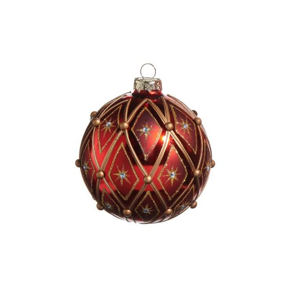 Picture of 4" Glass Red Gold Deco Ornament Round Ball