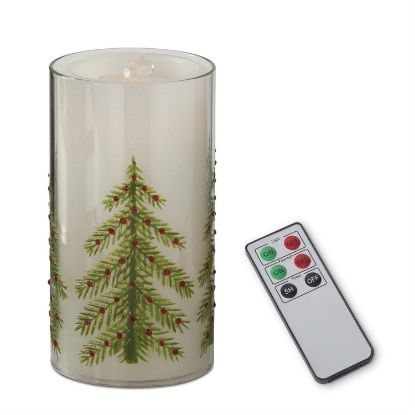 Picture of 7.75 Inch Jeweled Christmas Tree Cylinder Candle Slip Cover with Water Candle
