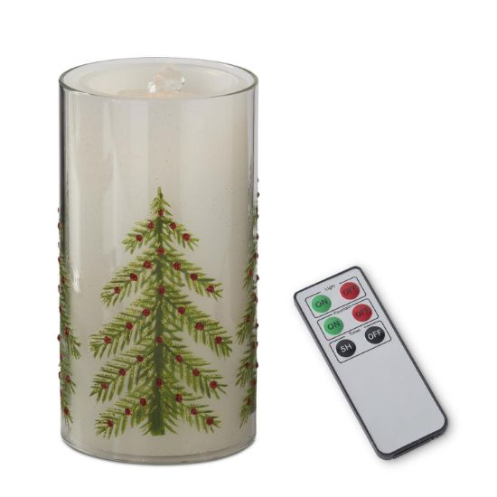 Picture of 7.75 Inch Jeweled Christmas Tree Cylinder Candle Slip Cover with Water Candle