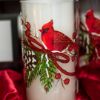 Picture of 7.75 Inch Clear Glass Cardinal & Pinecone Candle Slip Cover with Water Candle