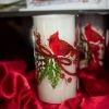 Picture of 7.75 Inch Clear Glass Cardinal & Pinecone Candle Slip Cover with Water Candle