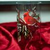 Picture of 7.75 Inch Clear Glass Cardinal & Pinecone Candle Slip Cover with Water Candle