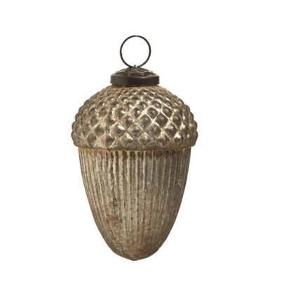 Picture of 6.75 Inch Gold Glass Faux Wood Top Acorn Ornament
